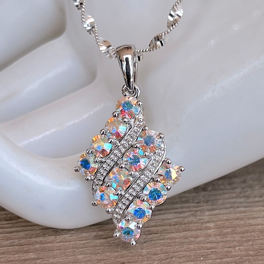 SWAROVSKI Aurora Borealis Crystal Pendant Sterling Silver Twisted Chain Necklace
